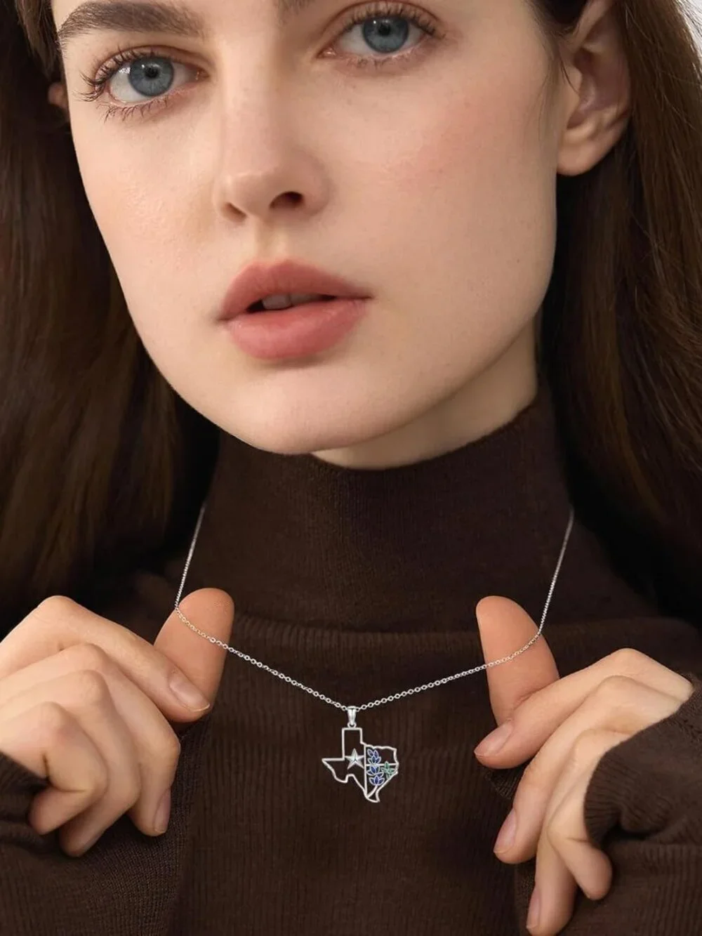 Women Bluebonnets Sterling Turquoise Pendant Highland Cow Skull Western Necklace